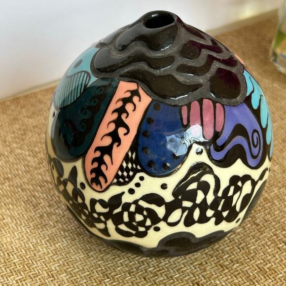 Handmade Ceramic Art Pottery Vase Round Studio Pottery Modernist 4" - Picture 5 of 8